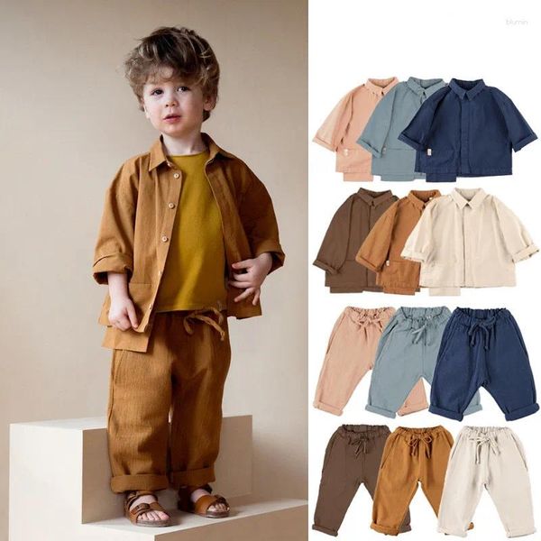 Conjuntos de ropa Otoño Trajes para niños Niños y niñas Bebé Color sólido Camisas irregulares de manga larga Chaqueta Pantalones casuales Conjunto masculino