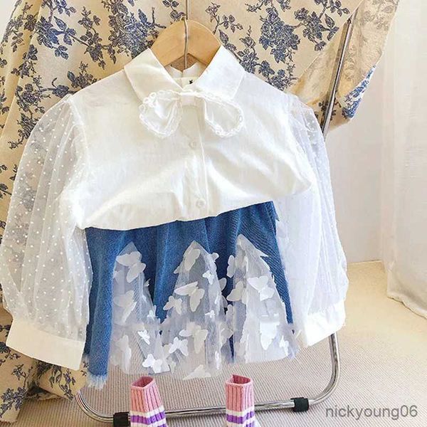 Ensembles de vêtements Automne filles vêtements ensembles chemise française + jupe en jean papillon tridimensionnel 2 pièces bébé enfants vêtements costume enfants tenues