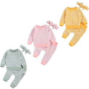 Kledingsets herfst baby babymeisjes jongens kleding zonnebloemen print lange mouw pullover sweatshirt top broek broekhoofdband
