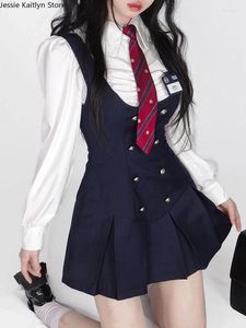 Ensembles de vêtements Automne Japonais Kawaii Uniforme scolaire Femmes Coréen Mignon Étudiant JK Vintage Chemise blanche et robe à bretelles 2024