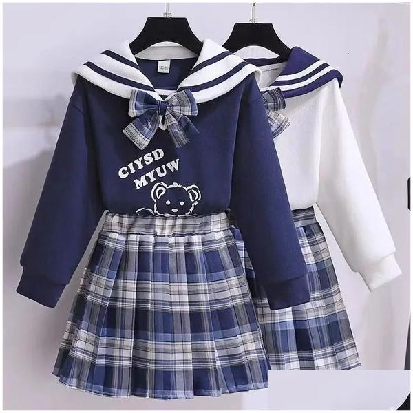 Ensembles de vêtements Automne Junior Girls JK Uniforme Costume Enfants Mignon Dessin Animé Sweat Jupe Plissée Printemps École 315Y 240106 Drop Deli Dhojc