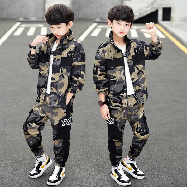 Conjuntos de ropa Otoño Niños Niños Deporte Turn-down Collar Army Green Camuflaje Chándales para adolescentes Niños Trajes de dos piezas 4 8 12 14YClot