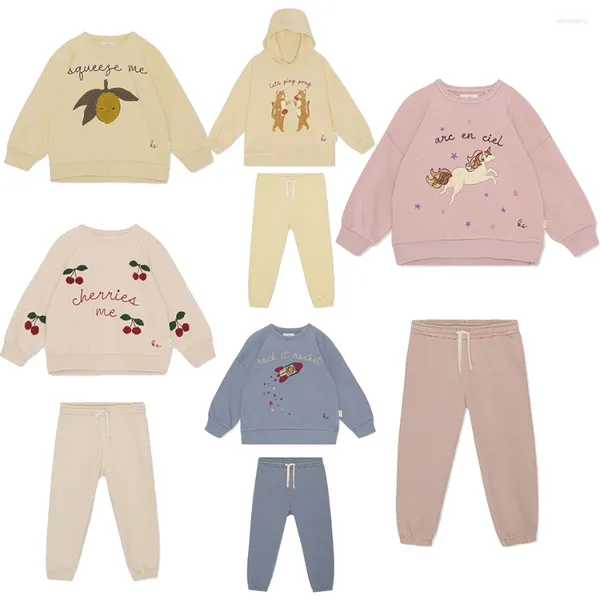 Conjuntos de ropa Otoño KS Niños Unicornios Sudadera con capucha Bebé Niño Niña Sudadera de algodón para niños Lindo bordado y pantalones Traje 1-9 años