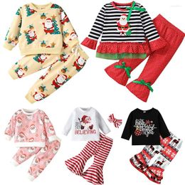 Ensembles de vêtements Ensemble d'automne pour enfants Fille Pyjamas de Noël Fantaisie Carnaval Fête Nuit Elk Motif 2 pièces Pantalons Enfants Vêtements de maison