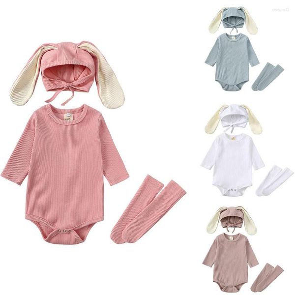 Conjuntos de ropa Otoño Primavera Conjunto de ropa de bebé Sombrero de orejas largas Mameluco con calcetines de cola Traje Infantil Niño Niñas Traje
