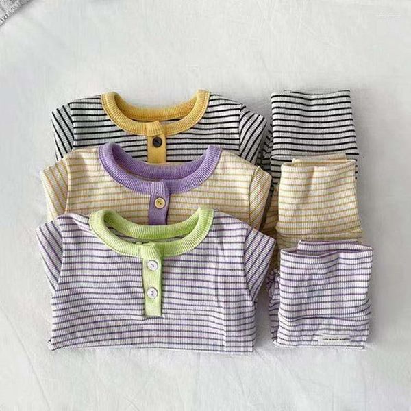 Conjuntos de ropa Otoño Primavera Pijamas para niños Traje de moda Niños Niñas Ropa interior para bebés Niños Algodón acanalado Ropa con botones para niños