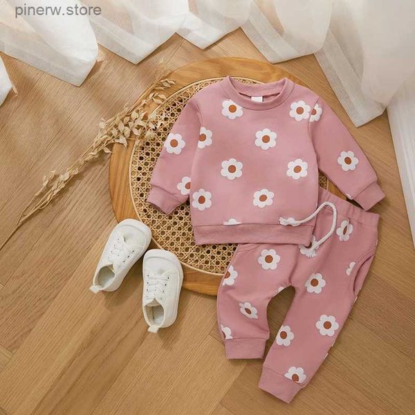 Ensembles de vêtements automne enfant en bas âge enfants filles vêtements ensembles infantile tenues décontractées à manches longues imprimé floral sweat hauts pantalons à cordon 2 pièces costume