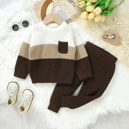 Kledingsets Herfst Winter Babygebreide kleding Jongen Meisje Kinderen Gestreepte gebreide trui Truipak Kind Breien Casual Tops Gebreide broek 2 stuks