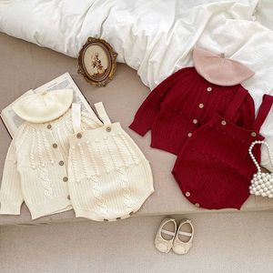 Kledingsets Herfst Winter Baby Trui Meisjes Gebreide Set Bal Lange Mouwen Jarretel Trui Gebreide Jumpsuit Tweedelige Set Baby Meisje Outfit Set