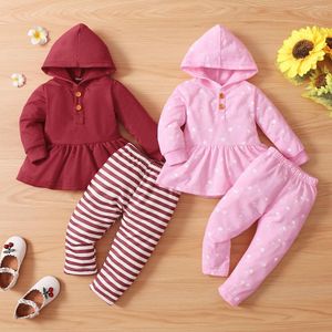 Kledingsets herfst winter meisjes casual kleding set schattige katoenen capuchon pullover en streep bedrukte patroon broek peuter baby outfit