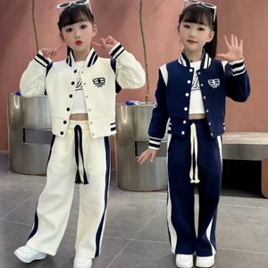 Ensembles de vêtements Automne Hiver Enfant Filles Baseball Jersey Costume De Sport Enfants Vêtements Fille Lettre Manteau Pantalon Long 2 Pièces Ensemble 3 13 Ans 231120