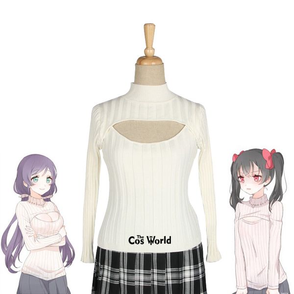 Conjuntos de ropa Otoño Invierno manga larga Tops de punto jerseys cuello alto Sexy pecho abierto rayas Cosplay suéteres ropa