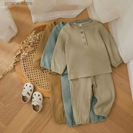 Conjuntos de roupas outono inverno novo bebê meninos meninas conjunto de roupas de algodão linho casual manga longa botão para baixo camiseta + calças roupa para crianças roupas