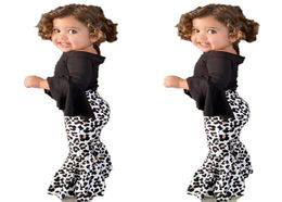 Juegos de ropa Autumn Winter Winter Kids Kids Baby Girls Cloth Tshirt Black Tops LEOPARD Pantalones Bellbottomed Outfits acampanados S6790343