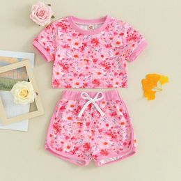 Ensembles de vêtements axyrxwr enfants filles d'été imprimé floral à manches courtes t-shirts à col bouton