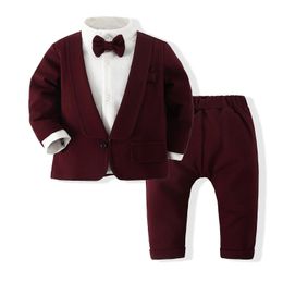 Conjuntos de ropa Bebé 1er cumpleaños Ropa Caballero Trajes de otoño 1 2 3 años Traje de fiesta para niños Pantalones sólidos Falso 2 piezas Conjunto Traje de boda para niños pequeños 231207