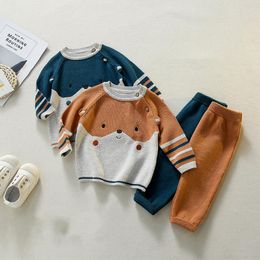 Kledingsets Baby 2022 Autumn Winter Infant Kids Sweater Fashion Breien Stitching Suit Cartoons Born Boys Deskled