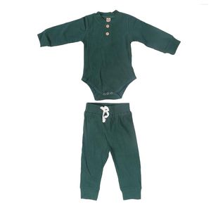 Ensembles de vêtements pour bébés, body à manches longues, mode confortable, pratique, simple, respectueux de la peau, coton vert pour garçons en plein air