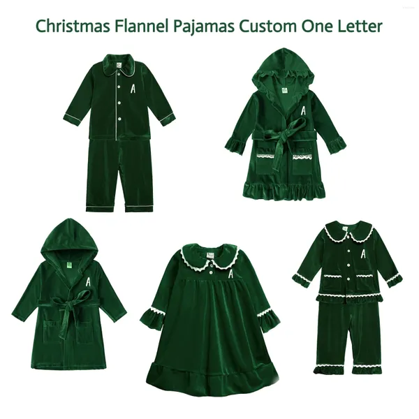 Ensembles de vêtements Baby Boutique Noël Enfants Long T-shirt Ensemble Nom personnalisé Col rond Filles Green Top Vêtements et pantalons avec chemise de nuit Pyjamas