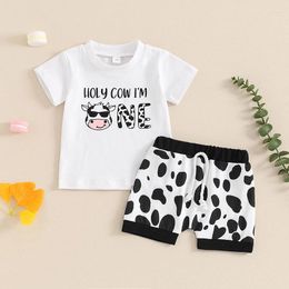 Ensembles de vêtements bébé garçon 1ère tenue d'anniversaire à manches courtes sainte vache im un shirts de chemise imprimée vêtements d'été 2pcs