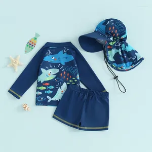 Ensembles de vêtements bébé garçon 3 pièces maillots de bain anti-éruption mignon imprimé poisson manches longues fermeture éclair maillot de bain maillots de bain