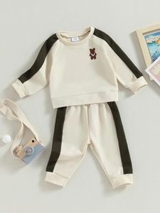 Kledingsets babyjongen herfst outfits schattig beren borduurwerk sweatshirt met lange mouw crew nek bijpassende broek set voor stijlvol