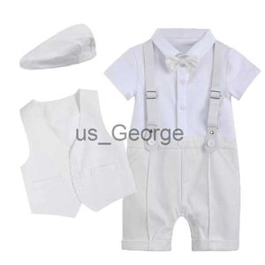 Kleding Sets Baby Jongen Doop Romper Doop Kleding Outfit Suits 1st Verjaardag Witte Jurk Baret Jumpsuit Jongen Gentleman Kleding J230630