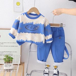 Vêtements ensembles bébé garçon enfants décontractés swetshirts chauds combinaison de couleurs top pantalon 2pcs kid