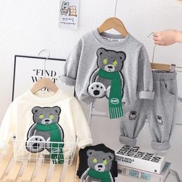 Kledingsets Baby Boy Kinderen Beer Trui Sweatshirts Eenvoudig Effen Katoen Sportbroek 2pc Kinderkleding Pak 2-6Y