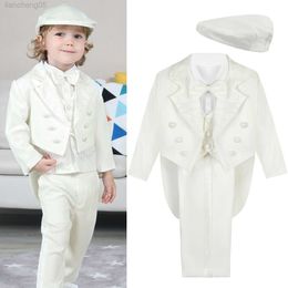 Kledingsets babyjongen dooppak doop outfits baby klassieke tuxedo peuter bruiloft formele feestkleding witte lange mouw 6pcs w0222