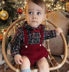 Kledingsets Kerstkledingset voor babyjongens Geruit overhemd BowSuspender Corduroy Kort 2-delige baby-peuterkleding met bandjes Babykleding 1-3Y 231129
