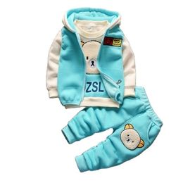 Ensembles de vêtements bébé garçon vêtements automne coton épais chaud décontracté pull à capuche hiver dessin animé mignon ours trois pièces bébé fille costume 04Y 220830