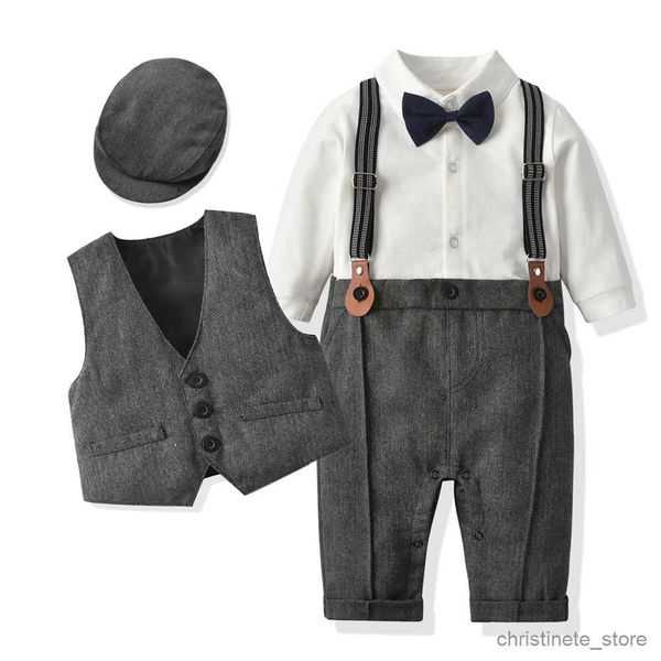 Vêtements Ensembles Bébé Garçon Vêtements Automne Coton Formel Barboteuse Gentleman Cravate Tenue Nouveau-Né Une Pièce Vêtements Beau Gilet Costume De Fête R231127