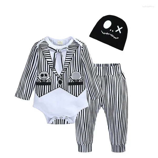 Ensembles de vêtements Bébé Garçon Vêtements Automne Halloween Costume À Manches Longues Body Pantalon Bonnet Trois Pièces Tuxedo Fille Costumes Tenues Pour Bébés