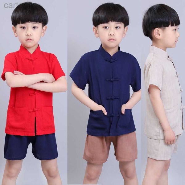 Conjuntos de ropa Conjuntos de ropa para bebés Conjuntos de ropa de estilo chino para niños Camiseta Pantalón corto Traje Tang Lino Transpirable Niños Jersey Traje deportivo ldd240311