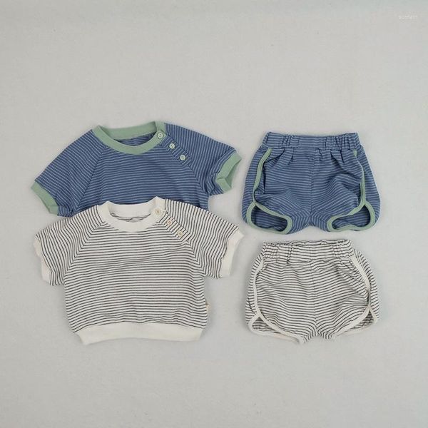 Ensembles de vêtements pour bébés garçons, vêtements d'été pour nourrissons, T-shirt et short rayé en coton, 2 pièces de 0 à 2 ans