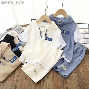 Ensembles de vêtements Baby Boy Clothing Set Sweat Sweat à capuche et short Set Childrens Waffle Patch Work Clothes Y240415