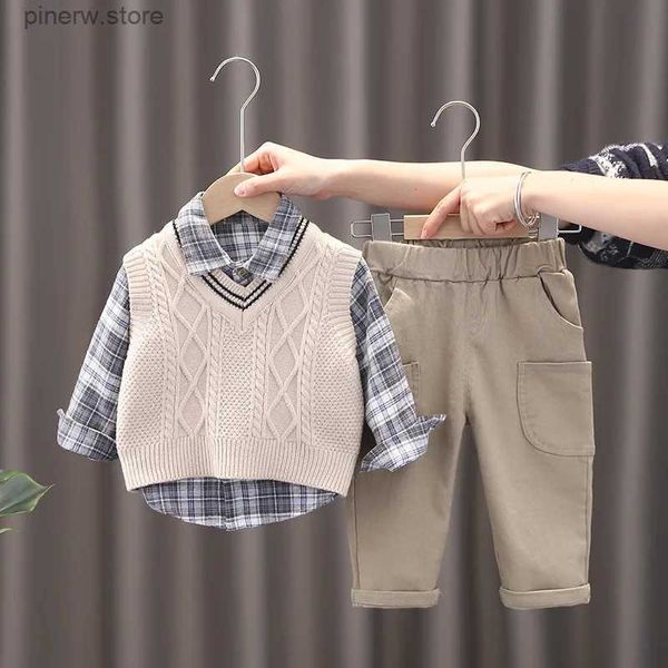 Ensembles de vêtements Vêtements de créateurs pour bébés garçons pour enfants Pull sans manches tricoté Gilet + Chemises à carreaux + Pantalons Survêtements Ensembles pour tout-petits Garçons Tenues