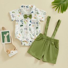 Kledingsets Baby Boy Pasen Shirt Shirt Romper Set Carrot Bowie Shorts Overalls Toddler Summer 2pcs Outfits