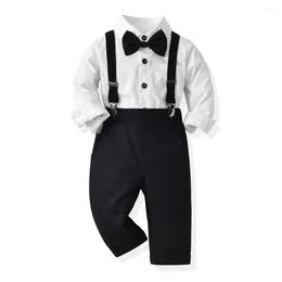 Ensembles de vêtements Bébé Garçon Gentleman Chemise Costume Vêtements Automne Hiver Coton Enfants Costume À Manches Longues Haut Pantalon Sangle Outwear Noir Blanc