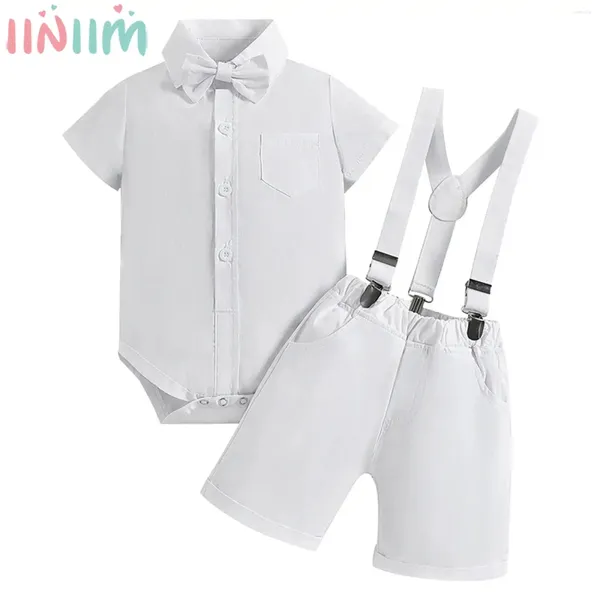 Sets de ropa Baby Boy Gentleman Traje de camisa de manga corta Romper con Pantalones Pantalones Bautismo Baptismo Fiesta de bodas de cumpleaños formal