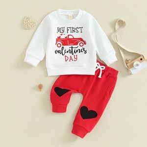 Kledingsets Baby Boy Girl My First Valientine S Day Outfits Infant Crewneck pullover Sweatshirt Heart Print Pants Set set