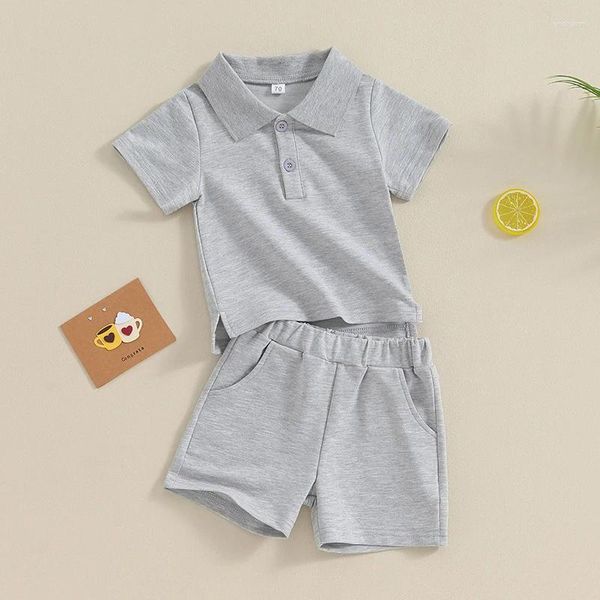 Ensembles de vêtements bébé garçon fille vêtements d'été à manches courtes boutonné t-shirt ensemble short 2 pièces enfant en bas âge tenues de couleur unie