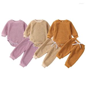 Conjuntos de ropa Ropa para bebés y niñas, trajes para niños pequeños, pantalones de mameluco cálidos y suaves de manga larga, conjunto de 2 uds para invierno infantil