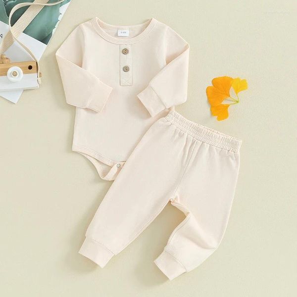 Ensembles de vêtements pour bébés garçons, chemise et pantalon à manches longues, barboteuse à boutons, couleur unie, vêtements pour la maison