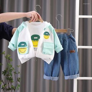 Kledingsets Baby Boy Luxe kleding Set 2024 Leer Koreaanse mode Cardigan Hooded Hoodies White t-shirts broek Kinderen meisjes en jongenspak