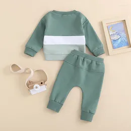 Vêtements Ensemble des tenues de bébé Born Couleur de contraste Couleur à manches longues Sweatshirt Tops Toddler Elastic Pantal