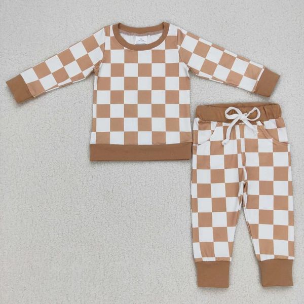 Ensembles de vêtements bébé garçon pyjamas enfant en bas âge à manches longues printemps et automne pantalon à carreaux blanc costume pour enfants coton