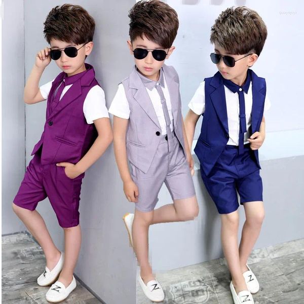 Conjuntos de ropa Baby Boy Traje de fiesta 2-10 años Niño Chaleco de verano Camisa Pantalones 3Partes Desfile de moda Conjunto de ropa para niños Púrpura / Azul / Gris G124