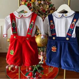 Ensembles de vêtements Baby Boy Set automne hiver rouge bleu en velours bleu broderie de casse-noisette vintage pour Noël causal 231122